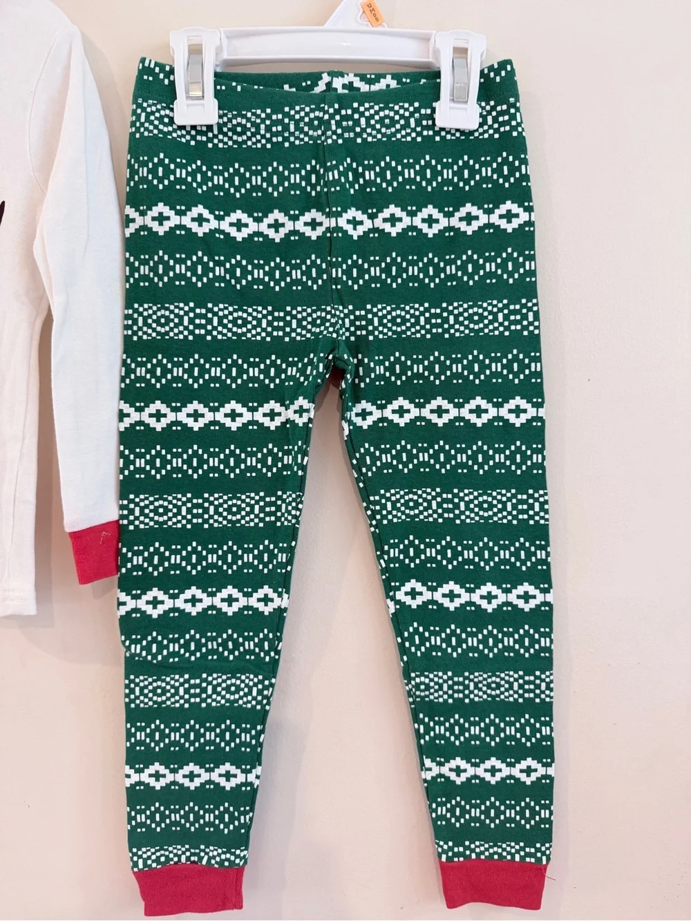 Carter's White & Green Reindeer Pajama Set with Red Trim